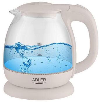 Adler Чайник AD 1283C, 900 W, 1 L, Стекло, 360° поворотная база, Кремовый (AD 1283 cream)