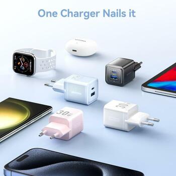 Vention lādētājs FERW0-EU 65W PD ātrā uzlāde, 3 ierīces, 2 USB-C, 1 USB-A, AC, balts (FERW0-EU)