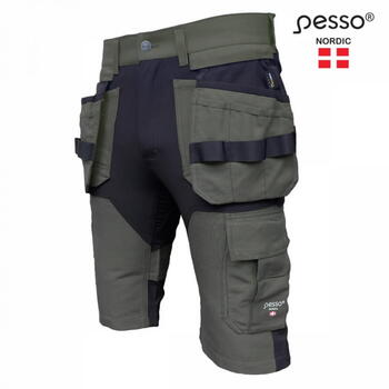 Pesso Šorti Titan Flexpro KB125Z_54, C54, zaļi, 320g/m², Cordura, 4-virzienu staipīgs, kabatas, atstarojoši (KB125Z_54)