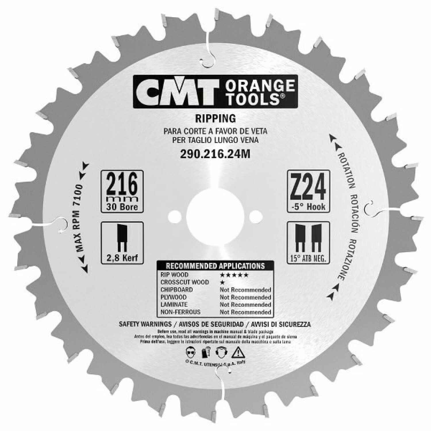 Cmt Zāģripa kokam 290.190.12M, 190mm, 30mm, 12, 2,6mm, 20°, 10° ATB, mīksts un ciets koks (290.190.12M)