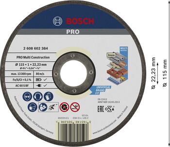 Griešanas disks Rapido Multi Constr 115, 1,0 mm, Mazām leņķa slīpmašīnām PRO MULTI CONSTRUCTION GRIEZĒJDISKS, 2608602384, BOSCH (2608602384)