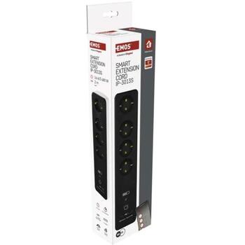 Emos удлинитель P1422SM, 2м, 4 розетки, с выключателем, 1x USB-A, 1x USB-C, 3680W, PVH, защита от детей (P1422SM)