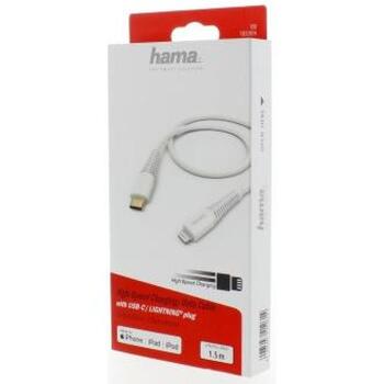 Hama USB kabelis 00183309, 150 cm, balta, USB-C, Lightning, 3 A, 480 MB/s (00183309)