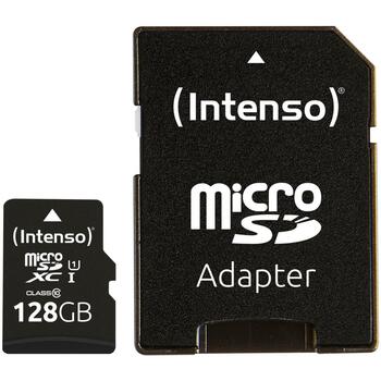 Intenso microSDXC 3423491 128 ГБ, UHS-I, 90 МБ/с, Класс 10, U1, Устойчив к ударам, Устойчив к температуре, Устойчив к рентгену (3423491)