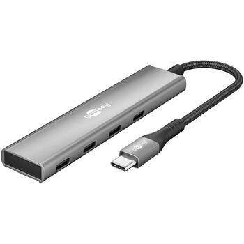 Goobay USB хаб, 76564, 4 x USB-C 3.2, 5 Gbit/s, алюминиевый/пластиковый корпус, тонкий дизайн (76564)