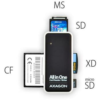 Axagon Karšu lasītājs CRE-X1 5 sloti, USB 2.0, 480 Mbit/s, atbalsta CF, MS, MicroSD, MMC, 26 g (CRE-X1)