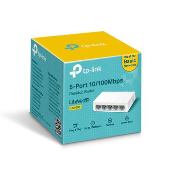 5-Port 10/100Mbps настенный коммутатор, TP-Link, LS1005, 5× 10/100Mbps, Без вентилятора, Внешний блок питания (LS1005)
