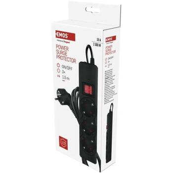 Emos Pārsprieguma aizsargs P54214, 1,5 m, 3 kontaktligzdas, 2300 W, 10 A, bērnu aizsardzība, slēdzis ar apgaismojumu (P54214)