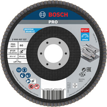 Slīpp.slīpšķ.metālam top D=125 mm, K 60, 1 gab., Mazām leņķa slīpmašīnām PRO X571 VĒDEKĻVEIDA DISKS, 2608607327, BOSCH (2608607327)