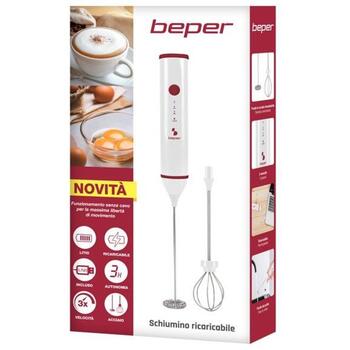 Beper Взбиватель молока P102SBA008, 3W, 280mm, 3 скорости, 2 насадки, беспроводной, пластик, аккумулятор 1200mAh (P102SBA008)