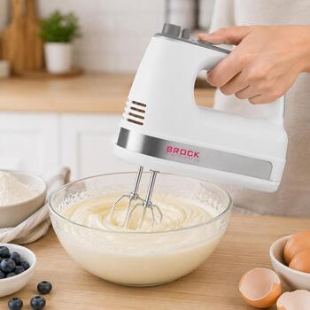 Brock HM 5003 WH ручной миксер, 300 Вт, 5 скоростей, турбо, 4 насадки, нержавеющая сталь, белый (HM 5003 WH)