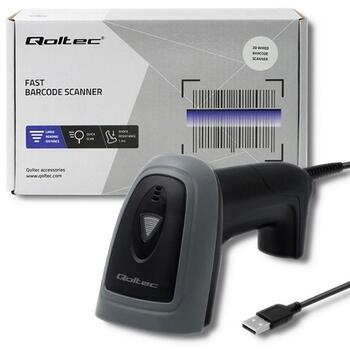 Qoltec 50863 Rokas svītrkodu skeneris, USB, 1D/2D, 5V, 1.8m, 0-50°C, melns (50863)