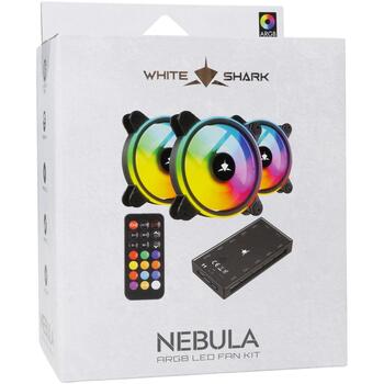 White Shark Охладитель NEBULA-2-B, 120x120x25mm, RGB, 12V, 2000mW, 25dB, 31CFM, Гидравлический, 1100±10%, 5-12V, 270-720±10mA (NEBULA-2-B)