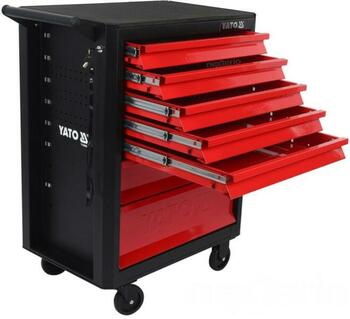 Yato YT-09000 instrumentu skapis, 7 atvilktnes, 93.2x66.5x45.3cm, tērauds, centrālā slēdzene, 4 riteņi, 2 bremzētas, 127mm, 20kg (YT-09000)