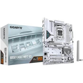 Gigabyte B850 EAGLE WIFI7 ICE mātesplate AMD Ryzen procesoriem AM5 DDR5 ATX Wi-Fi 7 2.5GbE 3xM.2 4xSATA balta (B850 EAGLE WF7 ICE)