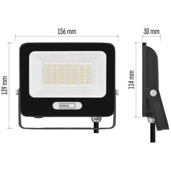 Emos LED прожектор GLARO ZS2234B, 30 W, 3000 lm, IP65, нейтральный белый, алюминий, 120°, 20 000 ч (ZS2234B)