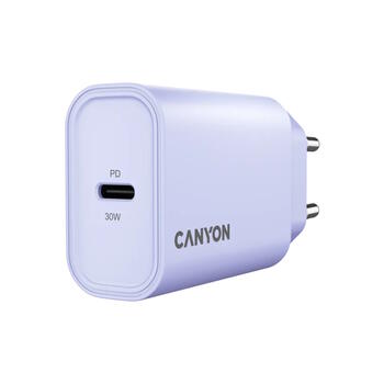 Компактное сетевое USB зарядное устройство с максимальной мощностью 30 Вт и 1×PD USB C портом OnCharge 30CL Max Power 30W EU Фиолетовый CNE-CHA30CLPU CANYON (CNE-CHA30CLPU)