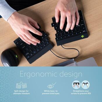 R-Go Tools клавиатура R-GO SPLIT BREAK, беспроводная, Bluetooth 5.0, QWERTY, черная, емкость аккумулятора 500 мАч (RGOSBUSWLBL)