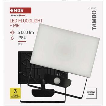 Emos LED прожектор TAMBO ZS2942, 50 W, 5000 lm, IP54, нейтральный белый свет, алюминиевый корпус, PIR датчик (ZS2942)