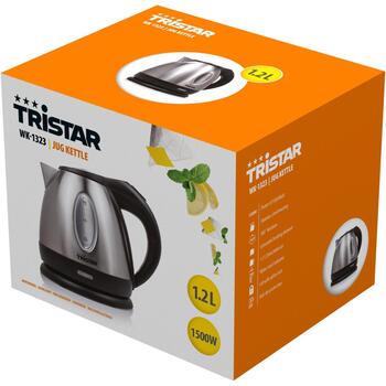 Tristar Чайник WK-1323, 1500 Вт, 1.2 Л, нержавеющая сталь, 360° поворотная база, серебристый (WK-1323)