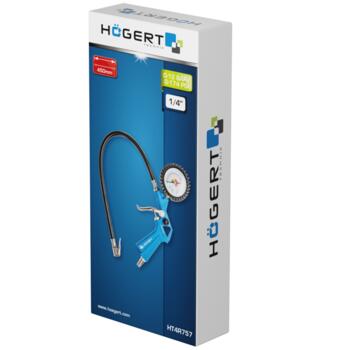 Hogert HT4R757 pneimatiskā riepu piepūšanas pistole, 0-12bar/174psi, 450mm šļūtene, 1/4