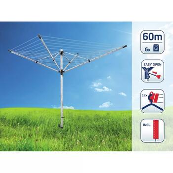 LEIFHEIT LinoLift 600 QuickStart 2020 1085282, вращающаяся сушилка, 60м, 6 стирок, защитный чехол, грунтовый колышек, 12 крючков (1085282)
