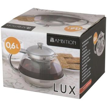 Ambition чайник с ситечком Lux 4293503, 0.6 л, 125 мм, стекло, нержавеющая сталь, прозрачный, серебристый (4293503)