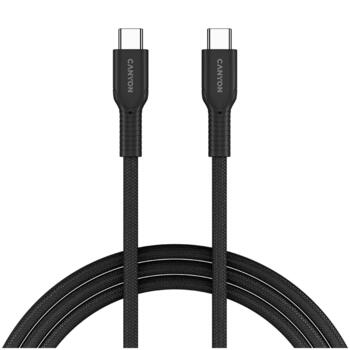 Vads ar USB C līdz USB C savienojumu 60 W ātro uzlādi un krāsainu pītu pārklājumu OnWire 60CL C-C 60W COLOR Braided 1 m Melns CND-CCAP60AB10B CANYON (CND-CCAP60AB10B)