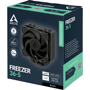 Arctic procesora dzesētājs Freezer 36-S ACFRE00196A, 120mm, 600-3000 RPM, 4-pin, FDB, 4 siltumcaurules, melns (ACFRE00196A)