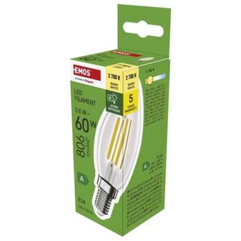 Emos LED лампочка Filament Candle ZF3A42, 3,8 Вт, 806 лм, E14, теплый белый, 50 000 часов, класс A (ZF3A42)
