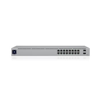 Коммутатор Layer 2 16 портов PoE с 8 × GbE PoE+ + 8 × GbE и 2 × 1 GbE SFP общий PoE бюджет 42 Вт безвентиляторный 1.3″ LCM USW 16 PoE Белый Ubiquiti (USW-16-POE-EU)