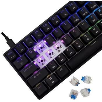 White Shark Клавиатура SHINOBI-2-B-US-BLUE.SW, 1.8m, 61 клавиша, механическая, RGB подсветка, USB-C (SHINOBI-2-B-US-BLUE.SW)
