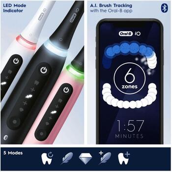 Oral-B elektriskā zobu birste iO5 Quite White, 1 galviņa, 5 režīmi, 48000 apgr/min, spiediena sensors, taimeris, Bluetooth (iO5 Quite White)