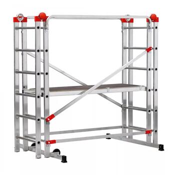 Hailo G60 039459507, alumīnija sastatnes, 2x12 pakāpieni, 150kg, 433cm, 136x50cm, 233cm, 26cm, Fast & Lock (039459507)