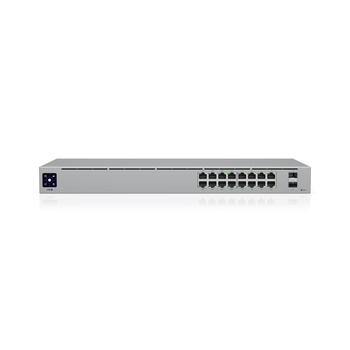 Коммутатор Layer 2 16 портов PoE с 8 × GbE PoE+ + 8 × GbE и 2 × 1 GbE SFP общий PoE бюджет 42 Вт безвентиляторный 1.3″ LCM USW 16 PoE Белый Ubiquiti (USW-16-POE-EU)
