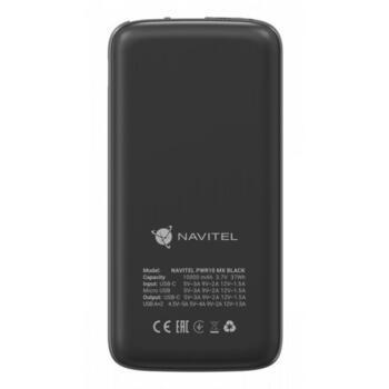 Navitel PWR10 MX Black, 10000mAh, 3.7V, 37Wh, 2xUSB-A, divvirzienu USB-C, mikro-USB, aizsardzība pret pārlādēšanu (PWR10 MX Black)