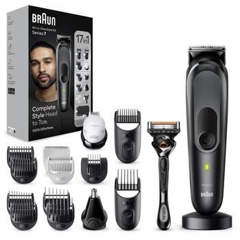 Braun matu trimmeris MGK7491, 100 min, 21 garuma iestatījumi, 17 piederumi, AutoSense, LED indikators, mazgājams, slapjš un sauss (MGK7491)