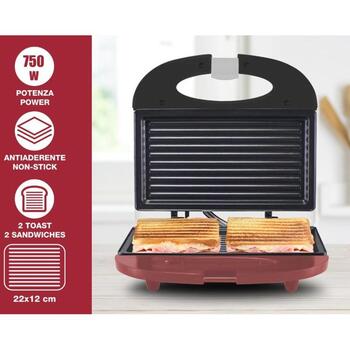 Beper Sendviču tosteris P101TOS010, 750W, 2 sviestmaizes, 22x12cm, kvadrāts, temperatūras indikators, neslīdošas kājiņas (P101TOS010)