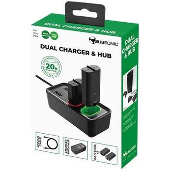 Subsonic Двойное Зарядное Устройство и Хаб SA5704-SX, 2x1200mAh, 10ч, время зарядки 5ч, 2xUSB 2.0, совместимо с Xbox Series X/S (SA5704-SX)