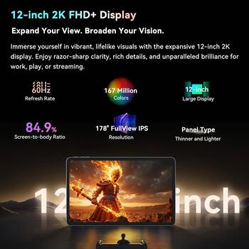 Blackview Mega2 12″ планшет Unisoc T615 6GB RAM 256GB 1200×2000 IPS 90Hz дисплей 16 MP основная камера 8 MP фронтальная 9000 mAh батарея Android 15 синий (MEGA2 ENGGIFTSET 6/256GB BLUE)
