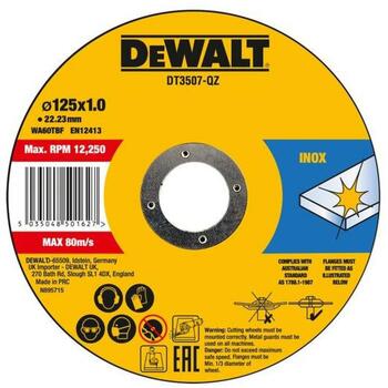 Dewalt Режущий диск DT3507-QZ 125 мм, 1 мм, 22,23 мм, Плоский, Нержавеющая сталь, 10 шт. (DT3507-QZ)