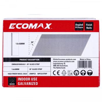 Ecomax отделочные гвозди EMNA201650GALV&EMX, 50x1,6 мм, 20°, 16GA, электрогальванизированные, 2500 шт (EMNA201650GALV&EMX)