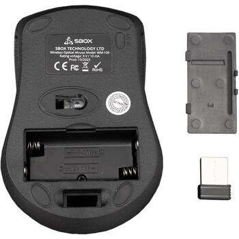 Sbox Мышь WM-109R, 1000 DPI, 3 кнопки, 2x AAA, 10м, беспроводная RF 2.4 GHz, совместима с Windows и MacOS (WM-109R)