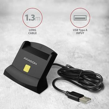 Axagon Считыватель смарт-карт CRE-SM2, USB 2.0, кабель 1.3 м, поддерживает SIM, microSD, SD карты, черный (CRE-SM2)