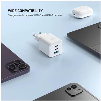 Fixed lādētājs FIXCG65M-2C1A-WH, 65W, 2x USB-C, USB-A, GaN, PD 3.0, PPS, balts (FIXCG65M-2C1A-WH)