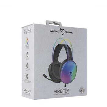 White Shark Провода игровые наушники FIREFLY-B, 250g, 20-20000Hz, 117dB, 2x3.5mm, USB, 50mm, RGB подсветка (FIREFLY-B)