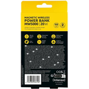 Intenso Power Bank 7344021 5000 мАч, 15 Вт беспроводная зарядка, 20 Вт USB-C PD, совместим с MagSafe, шампанское (7344021)
