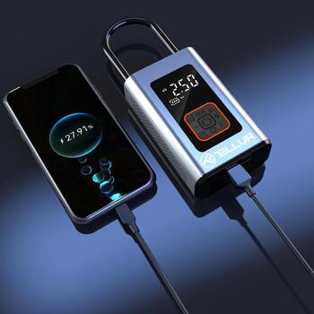 Tellur portatīvais gaisa kompresors TLL158571, 0.2–10.3 bāri, 2x2000 mAh, 5V/1A, USB-C, LCD, 4 režīmi (TLL158571)