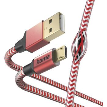 Hama USB kabelis 00201556, 1.5m, sarkans, USB 2.0, Mikro-USB, USB Type-A, 3A, 480Mbit/s, Quick Charge (00201556)