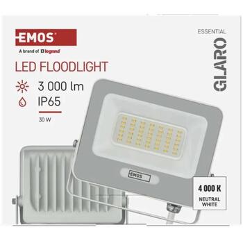 Emos LED prožektors GLARO ZS2234W, 30 W, 3000 lm, IP65, neitrāli balta, alumīnija, 120°, 20 000 h (ZS2234W)